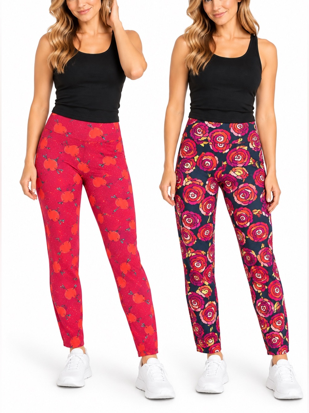 TWO! LuLaRoe TC Tall & Curvy Heart Leggings Hearts & Roses Red Pink Size Large